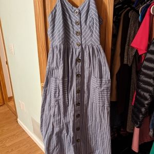 Blue striped button down dress